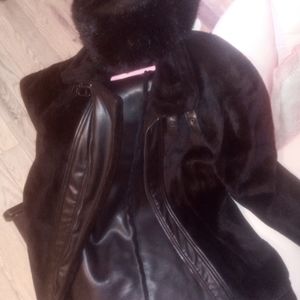 Excellent condition fur/leather (3x)w/matching fur hat
